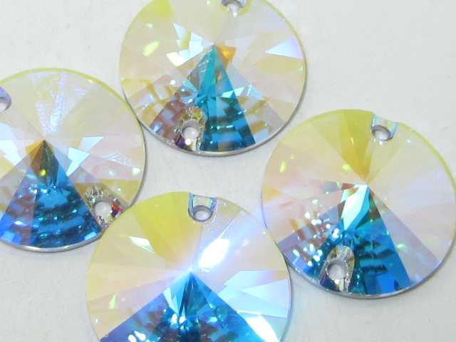 4 pcs. RIVOLI 16mm CRYSTAL AB STAR BRIGHT SEW ON FLATBACK Rhinestones